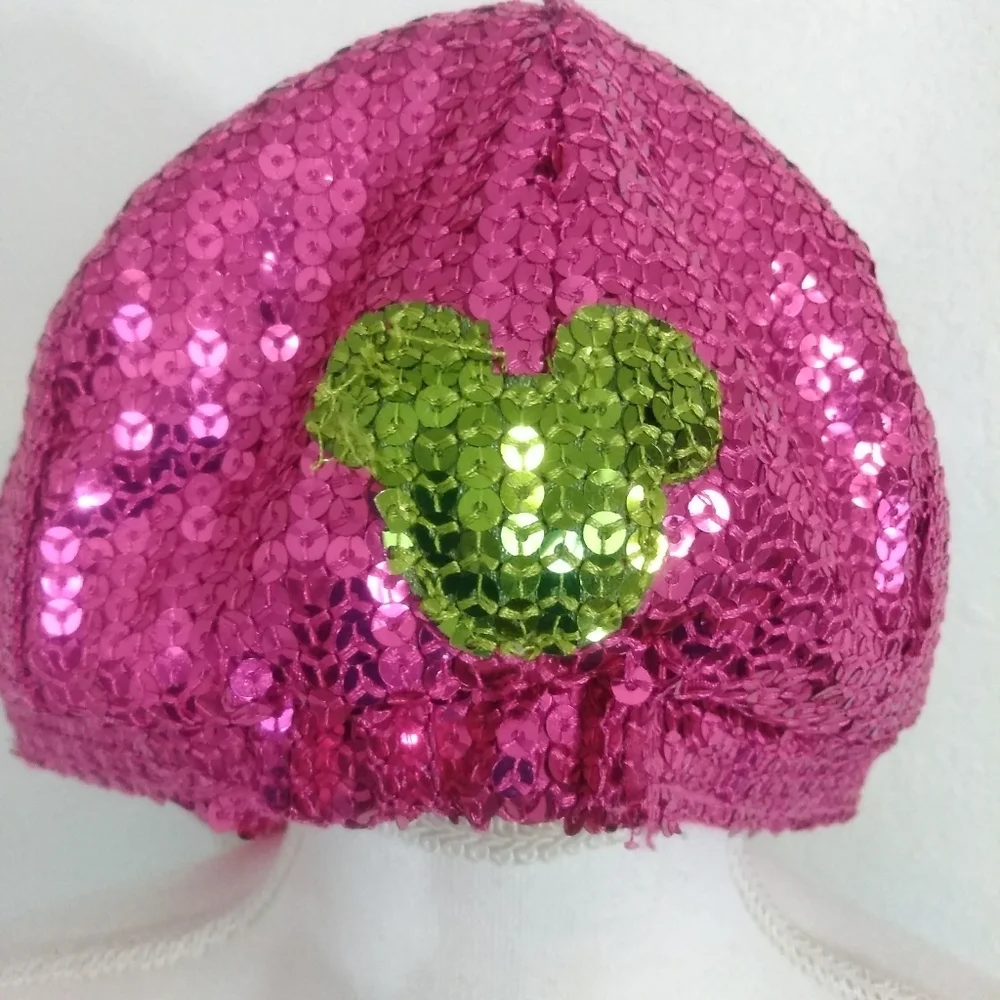 Disney Parks Mickey Minnie Mouse Sequin Embellished Pink Gold Ornate Cap Hat